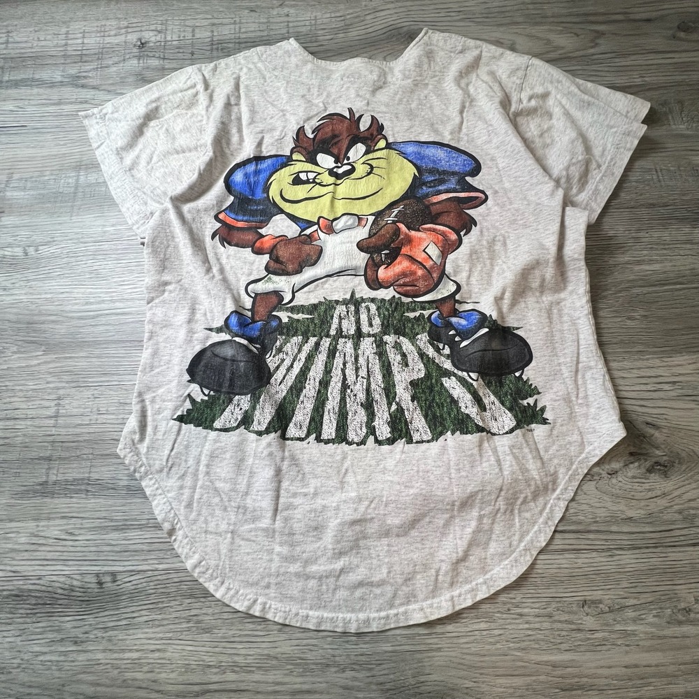 Signal Sport‎ Looney Tunes Jersey Mens M Grey Taz No Wimps Vintage 90s USA Made
